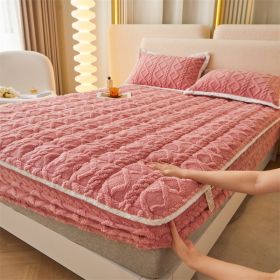 Winter Thicken Thermal Corn Velvet Milk Fiber Quilted Fitted Sheet Fully Surrounded Mattress Non-slip Mattress (Option: Bean Paste Red-Same Pillowcase Pair)