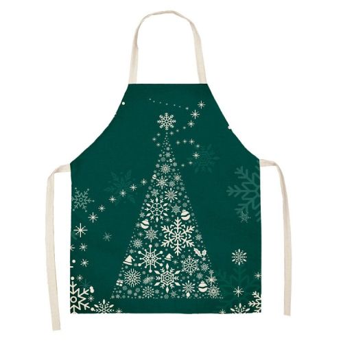 Household Green Series Christmas Dog Linen Apron Used In Kitchen
