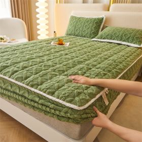 Winter Thicken Thermal Corn Velvet Milk Fiber Quilted Fitted Sheet Fully Surrounded Mattress Non-slip Mattress (Option: Matcha Green-Same Pillowcase Pair)