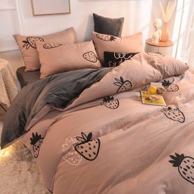 Double-piece Foggy Gray Quilt Cover Four-piece Bedding Sheet Dormitory Bed Three-piece Set (Option: Strawberry Story-220cm)