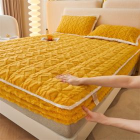 Winter Thicken Thermal Corn Velvet Milk Fiber Quilted Fitted Sheet Fully Surrounded Mattress Non-slip Mattress (Option: Mango Yellow-Same Pillowcase Pair)