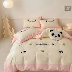 Cotton Four-piece Set Washed Fitted Sheet Duvet Cover Sheets Three-piece Bedding Set (Option: B Rice Noodles-1.8m Bed Sheet 4pcs)