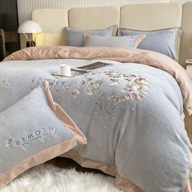 Thickened Thermal Coral Fleece 4-piece Set (Option: Eucalyptus Silver Gray-120cm Bed 3pcs)